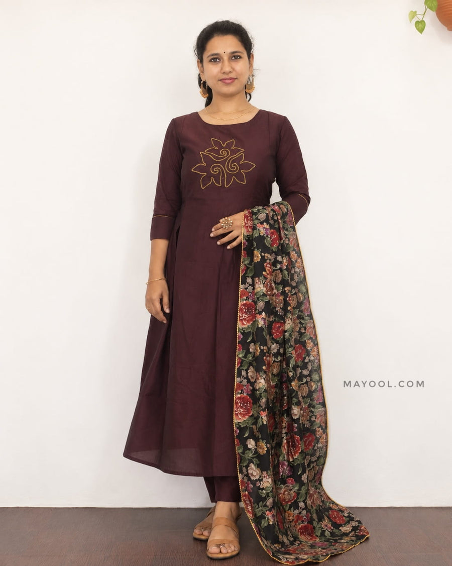 Deep Burgundy Box Pleated Aline Kurta
