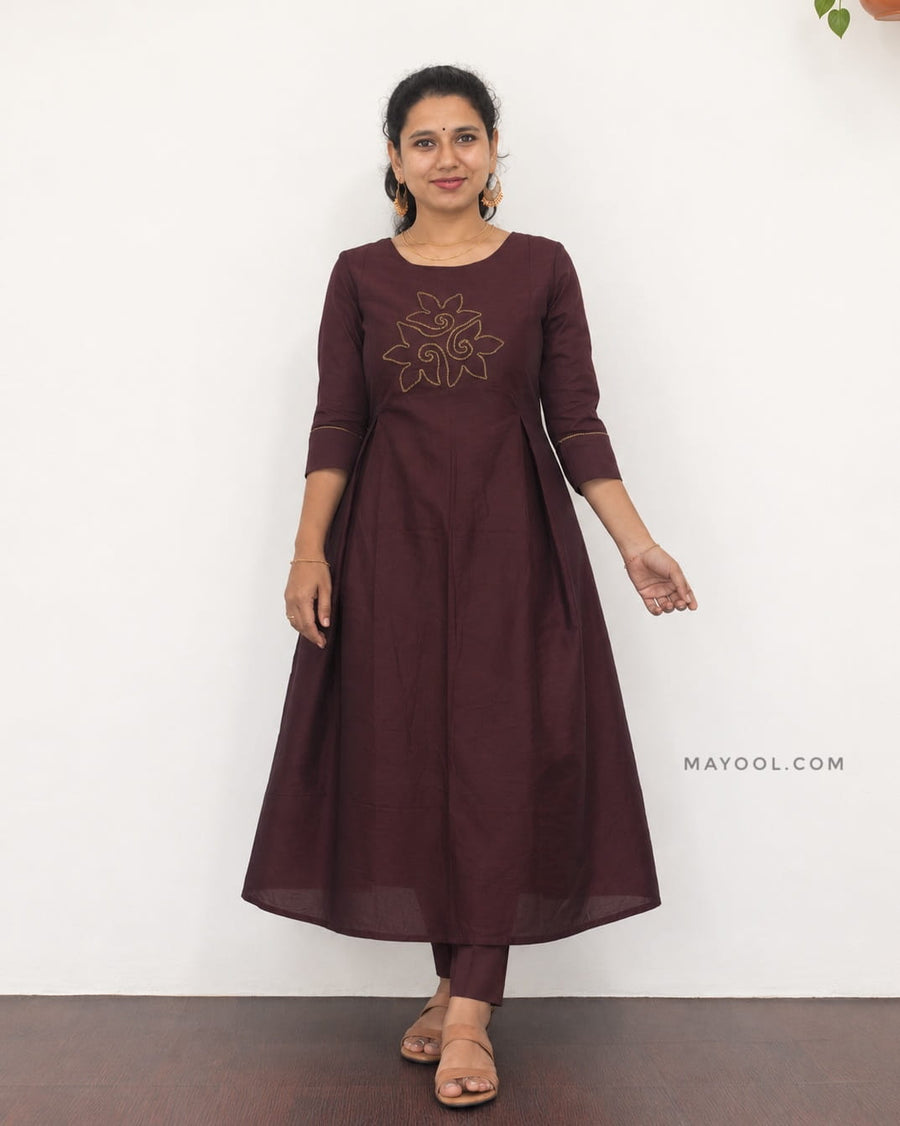 Deep Burgundy Box Pleated Aline Kurta