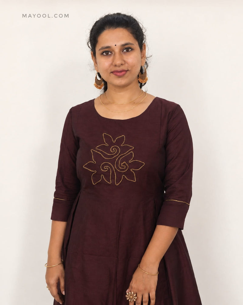 Deep Burgundy Box Pleated Aline Kurta