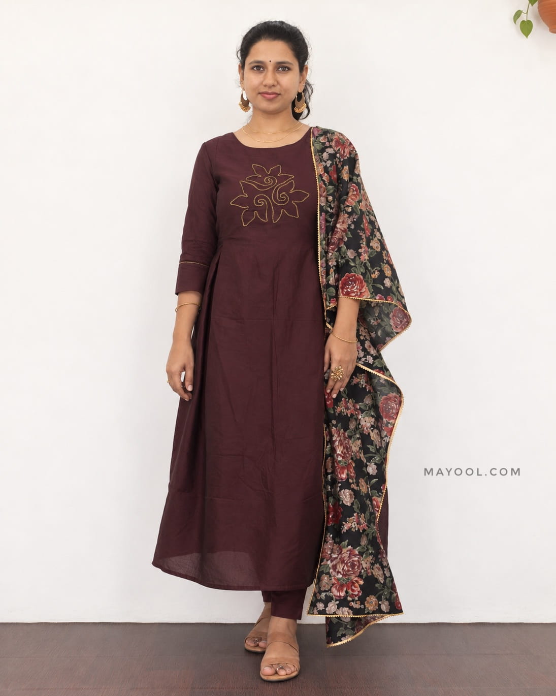 Deep Burgundy Box Pleated Aline Kurta