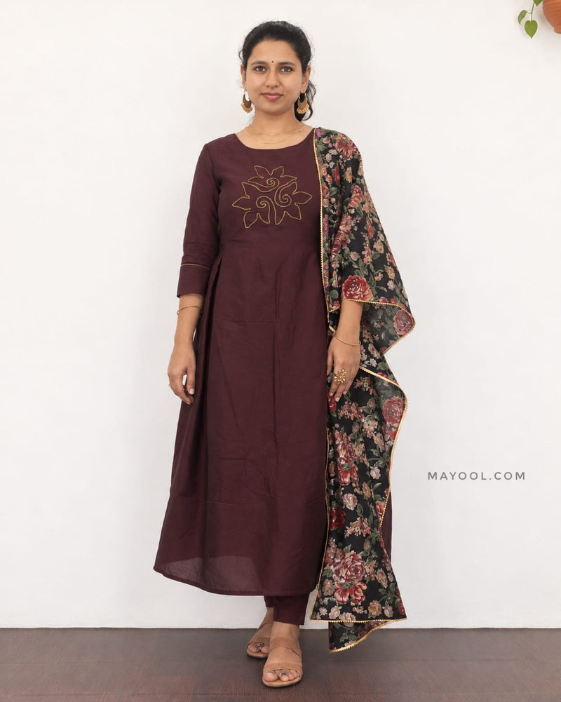 Deep Burgundy Box Pleated Aline Kurta