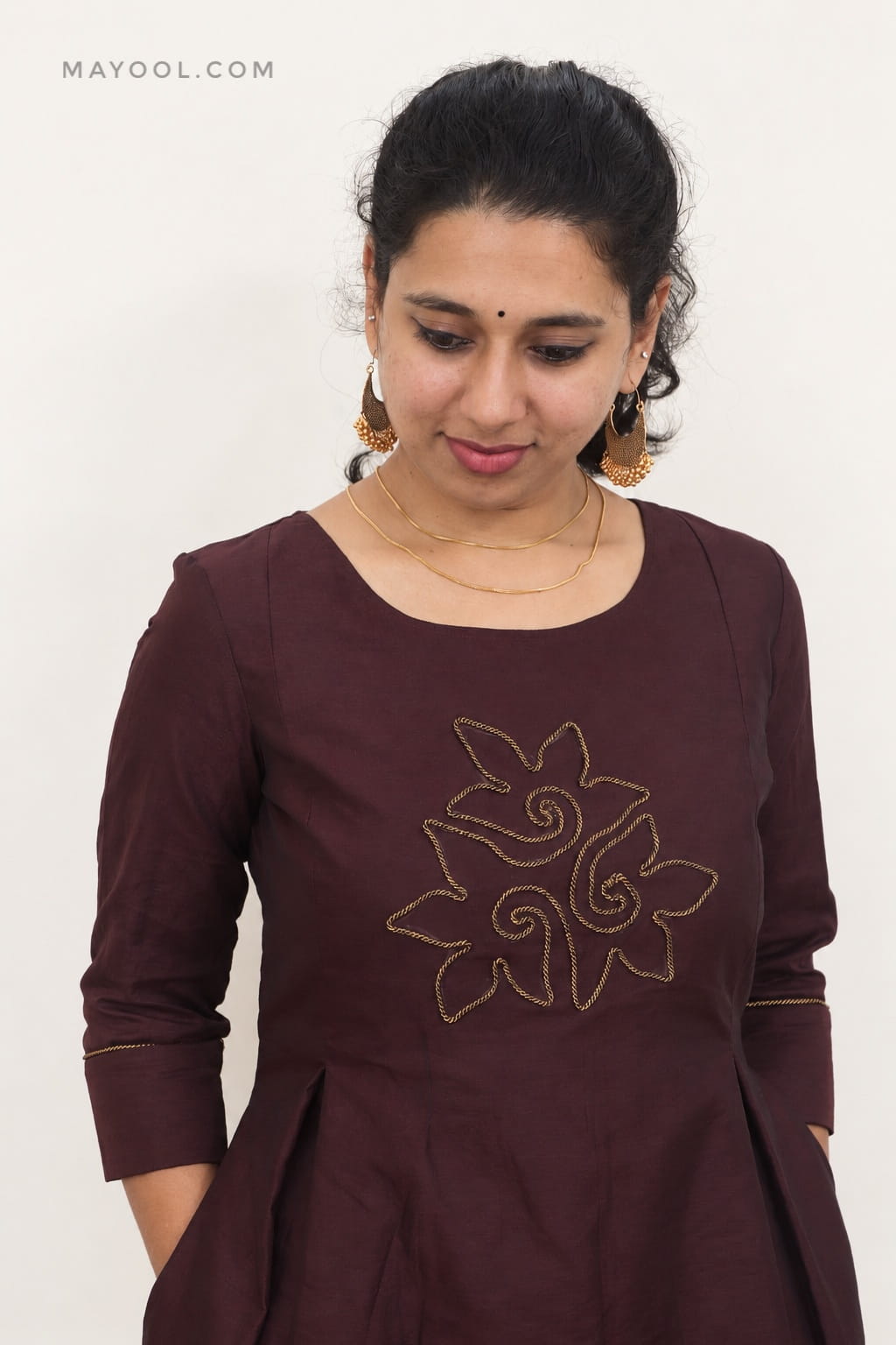 Deep Burgundy Box Pleated Aline Kurta