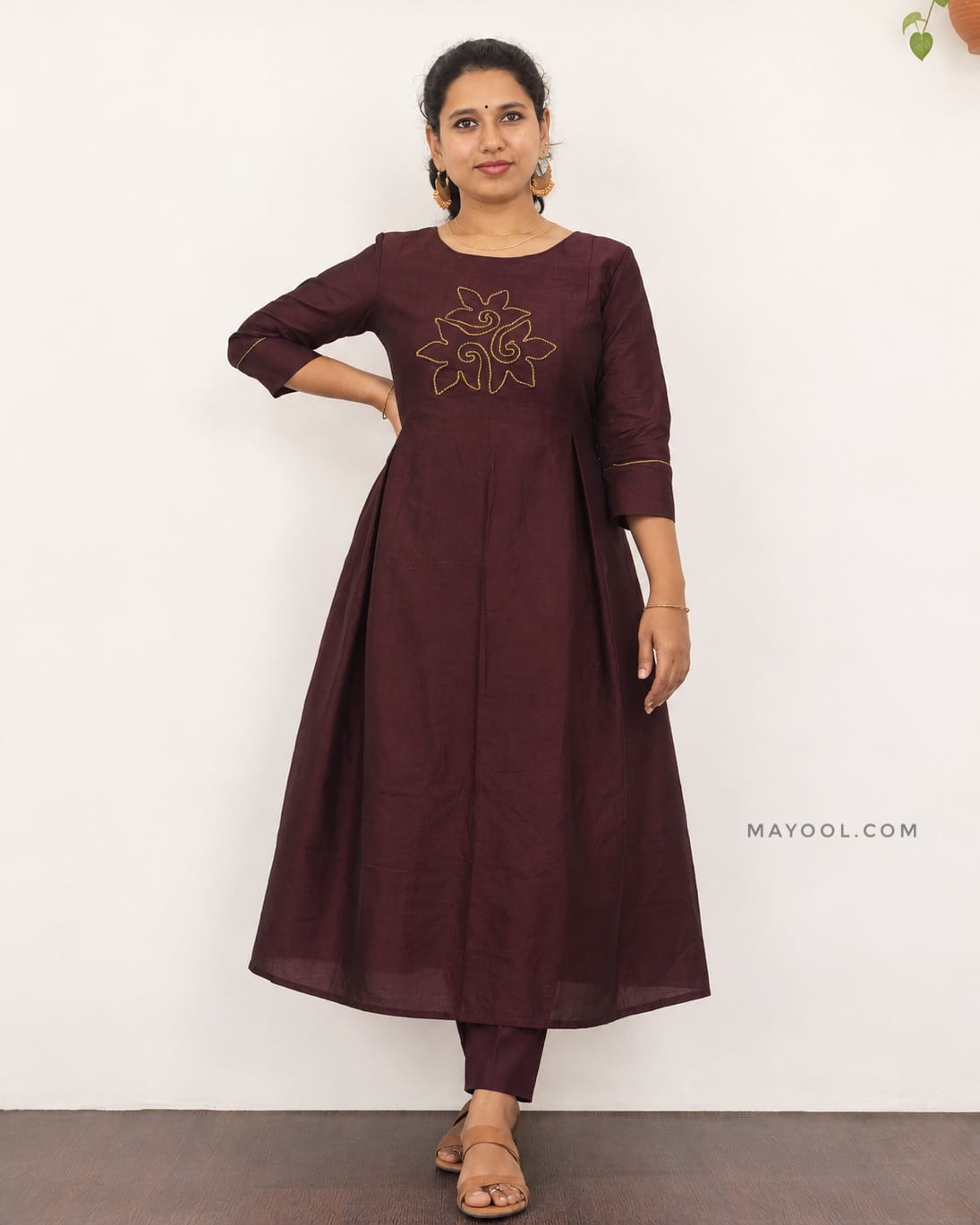 Deep Burgundy Box Pleated Aline Kurta