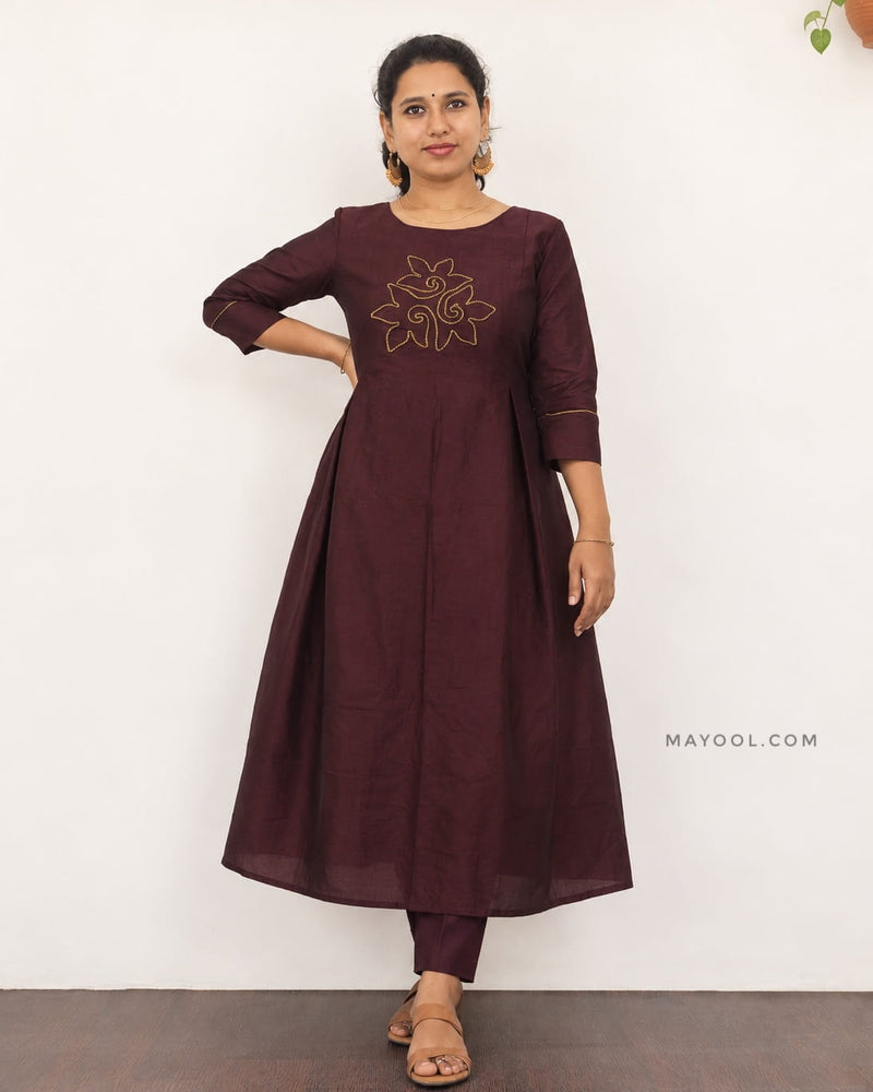 Deep Burgundy Box Pleated Aline Kurta