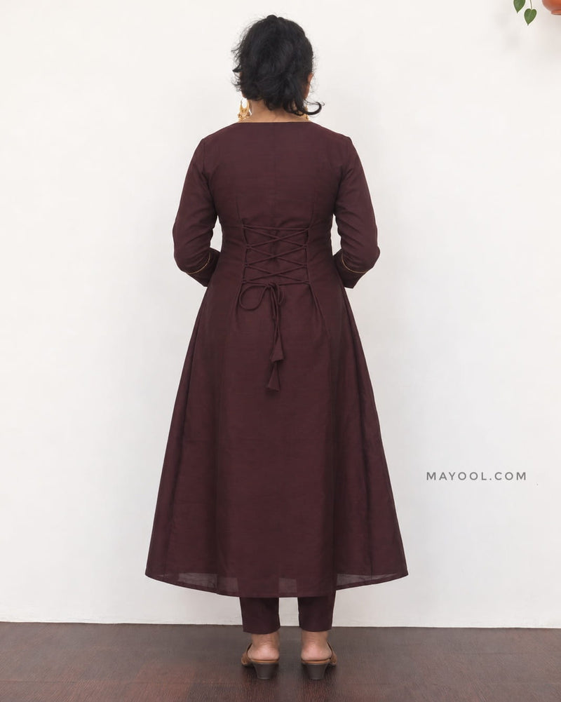Deep Burgundy Box Pleated Aline Kurta