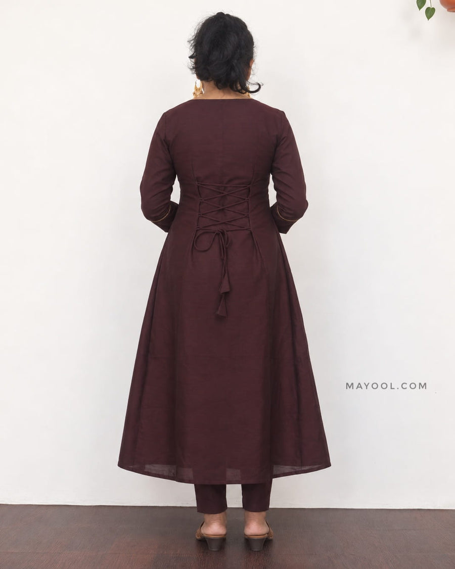 Deep Burgundy Box Pleated Aline Kurta