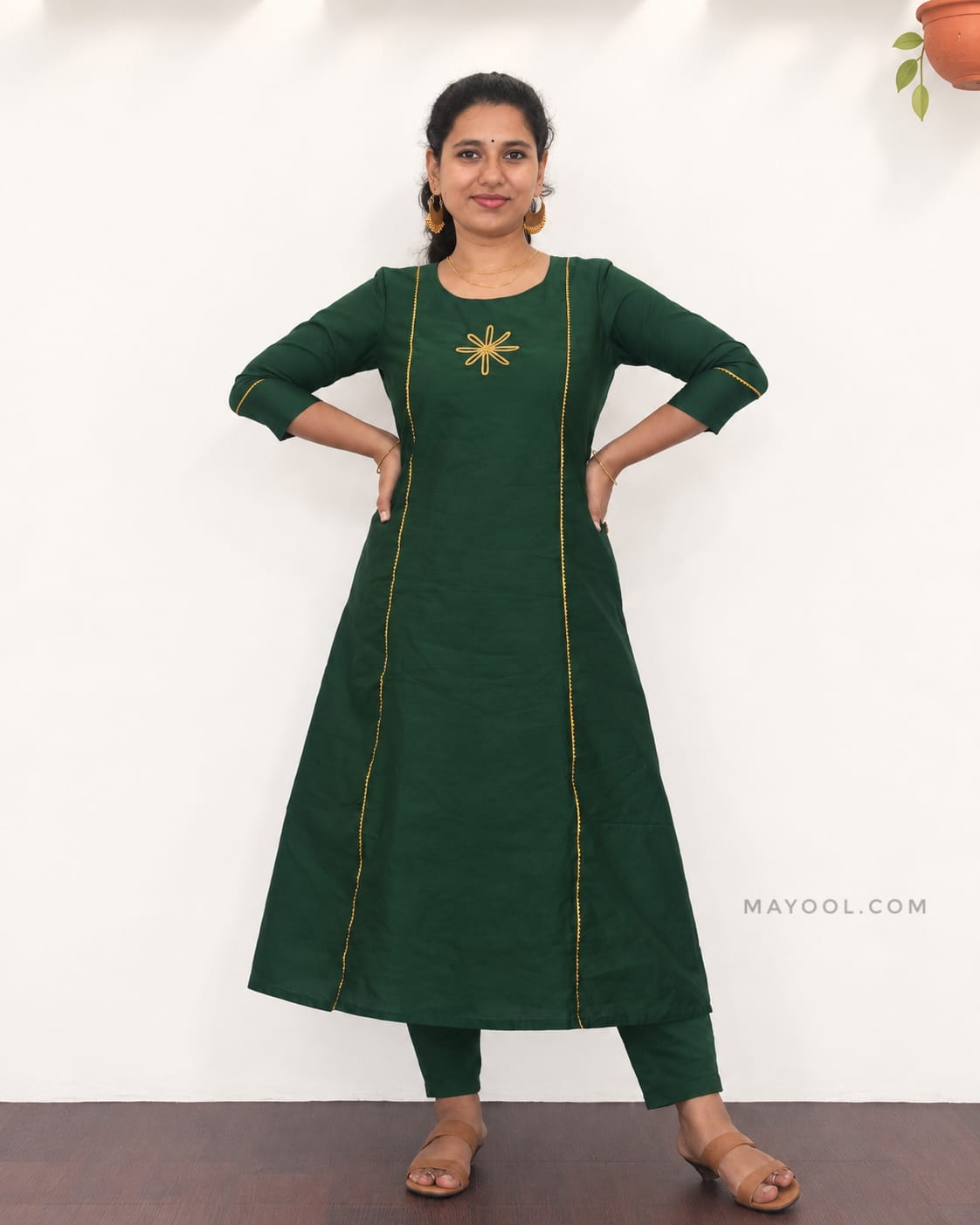 Deep Forest Green Panel Cut Aline Kurta