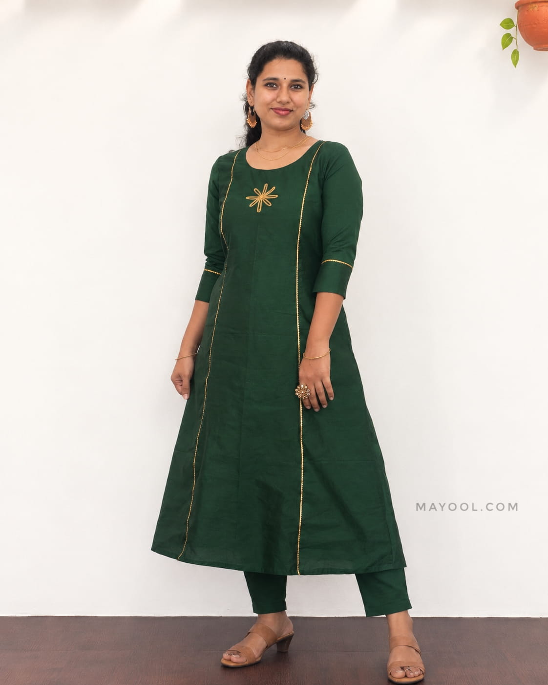 Deep Forest Green Panel Cut Aline Kurta