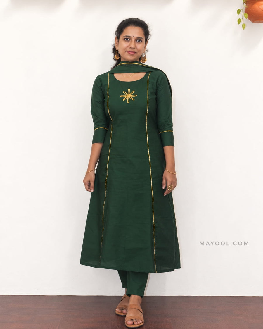 Deep Forest Green Panel Cut Aline Kurta