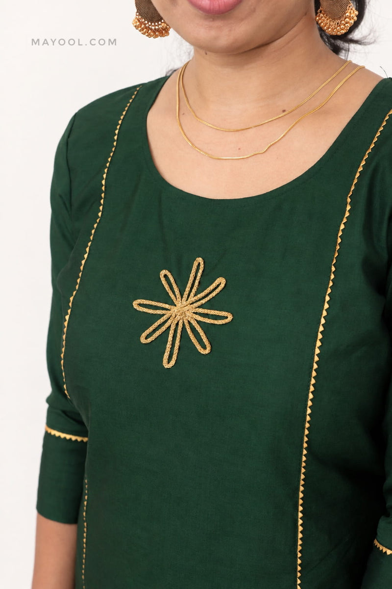 Deep Forest Green Panel Cut Aline Kurta