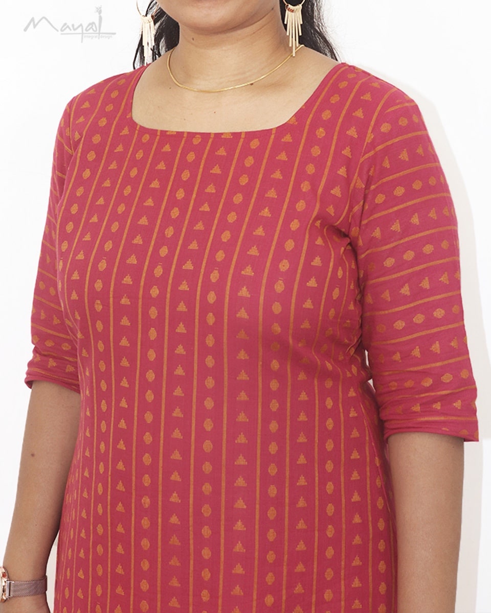 Desire Red Jacquard Cotton Kurta