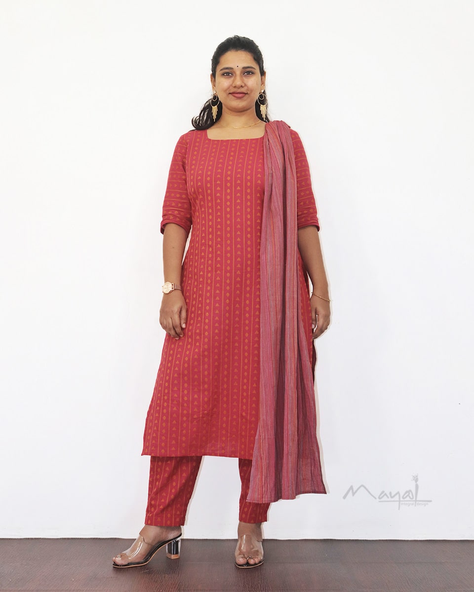 Desire Red Jacquard Cotton Kurta