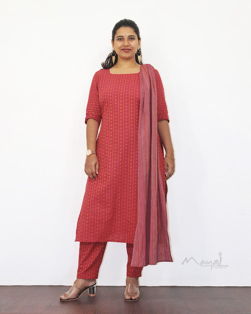 Desire Red Jacquard Cotton Kurta