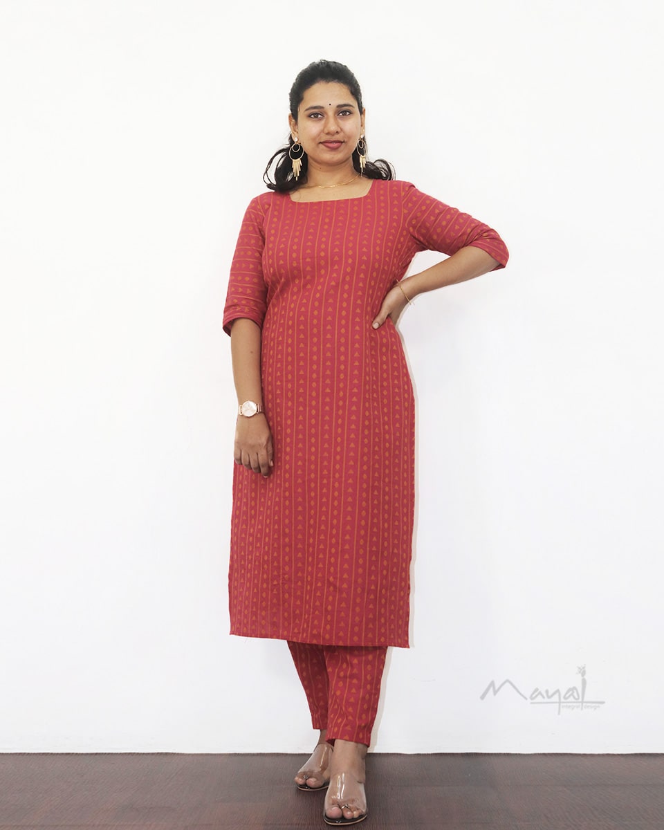 Desire Red Jacquard Cotton Kurta