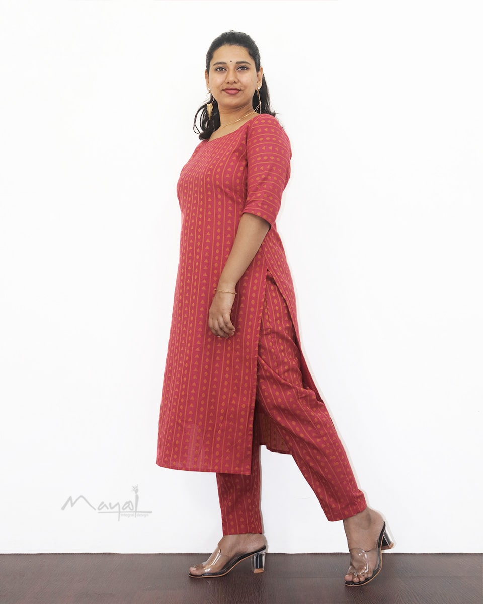 Desire Red Jacquard Cotton Kurta