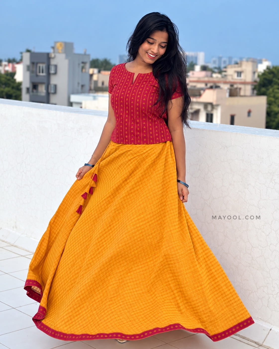 Desire Red Cotton Short Top & Skirt