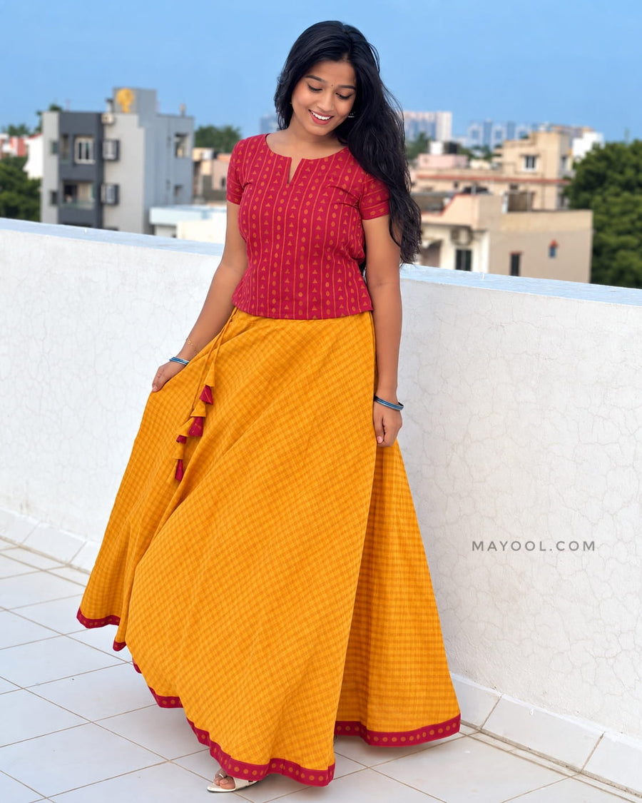 Desire Red Cotton Short Top & Skirt