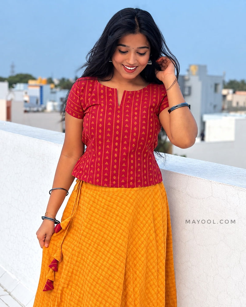 Desire Red Cotton Short Top & Skirt