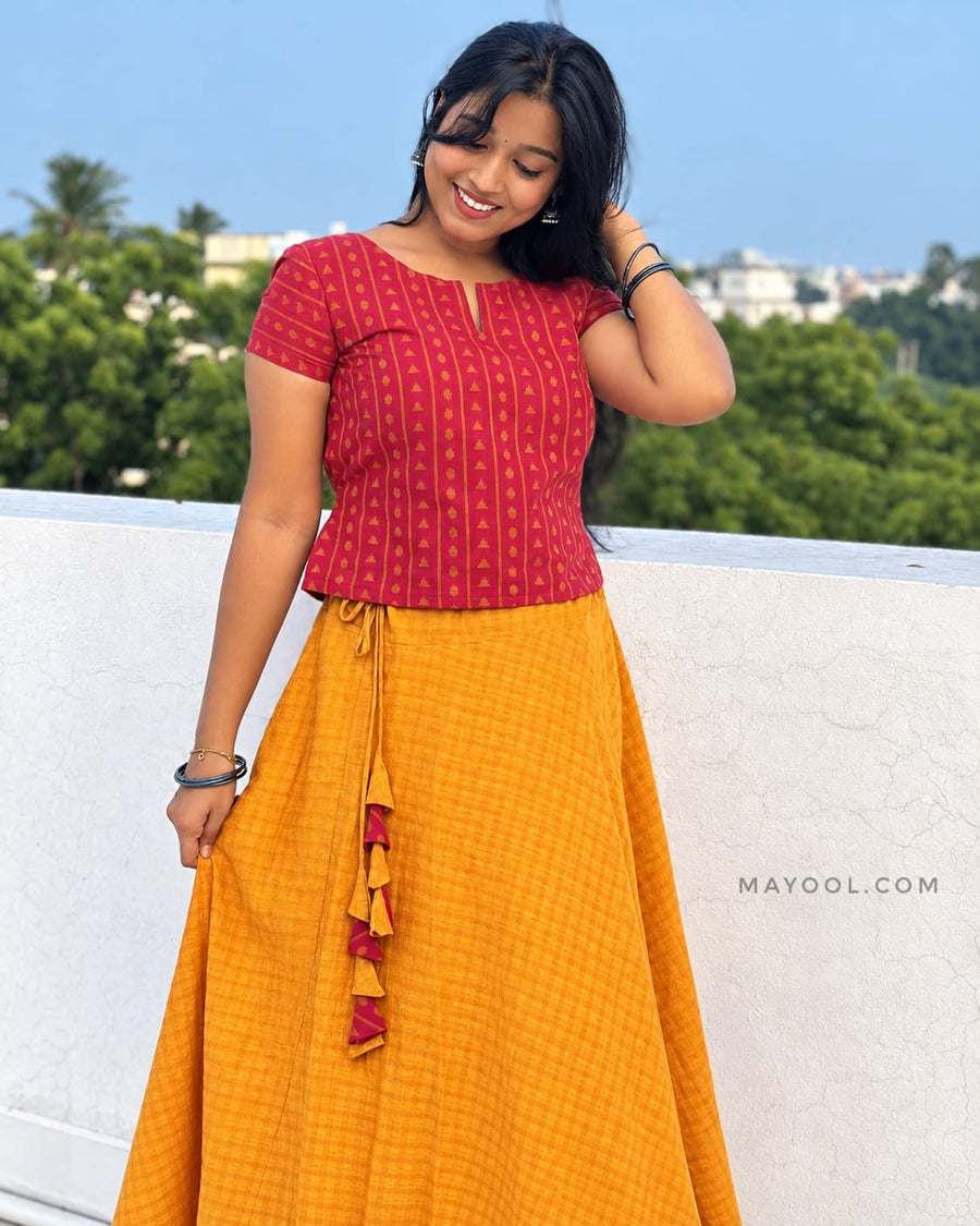 Desire Red Cotton Short Top & Skirt