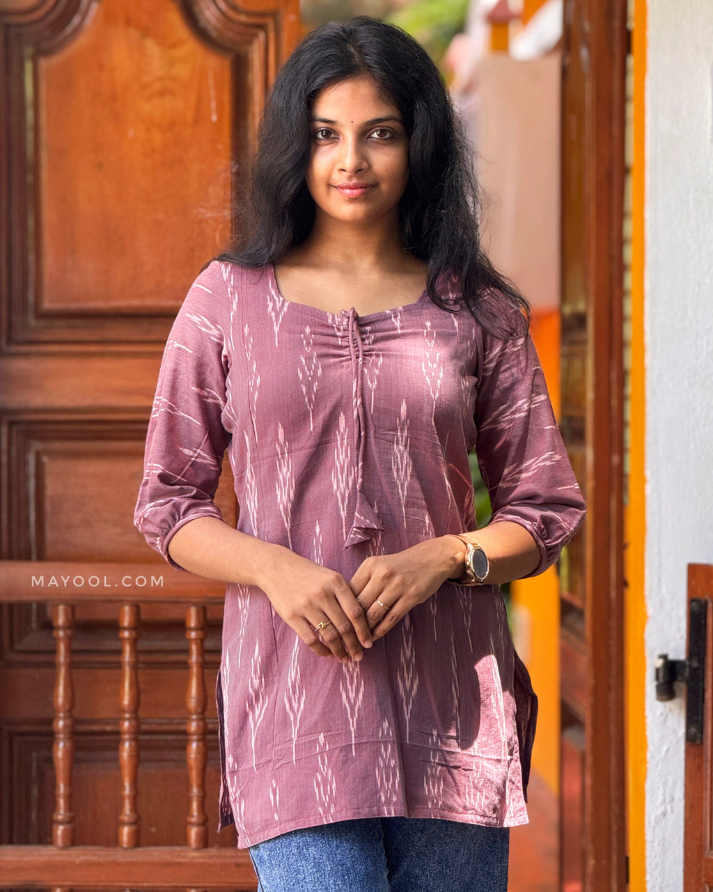 Dusky Pink Ikat Short Kurta