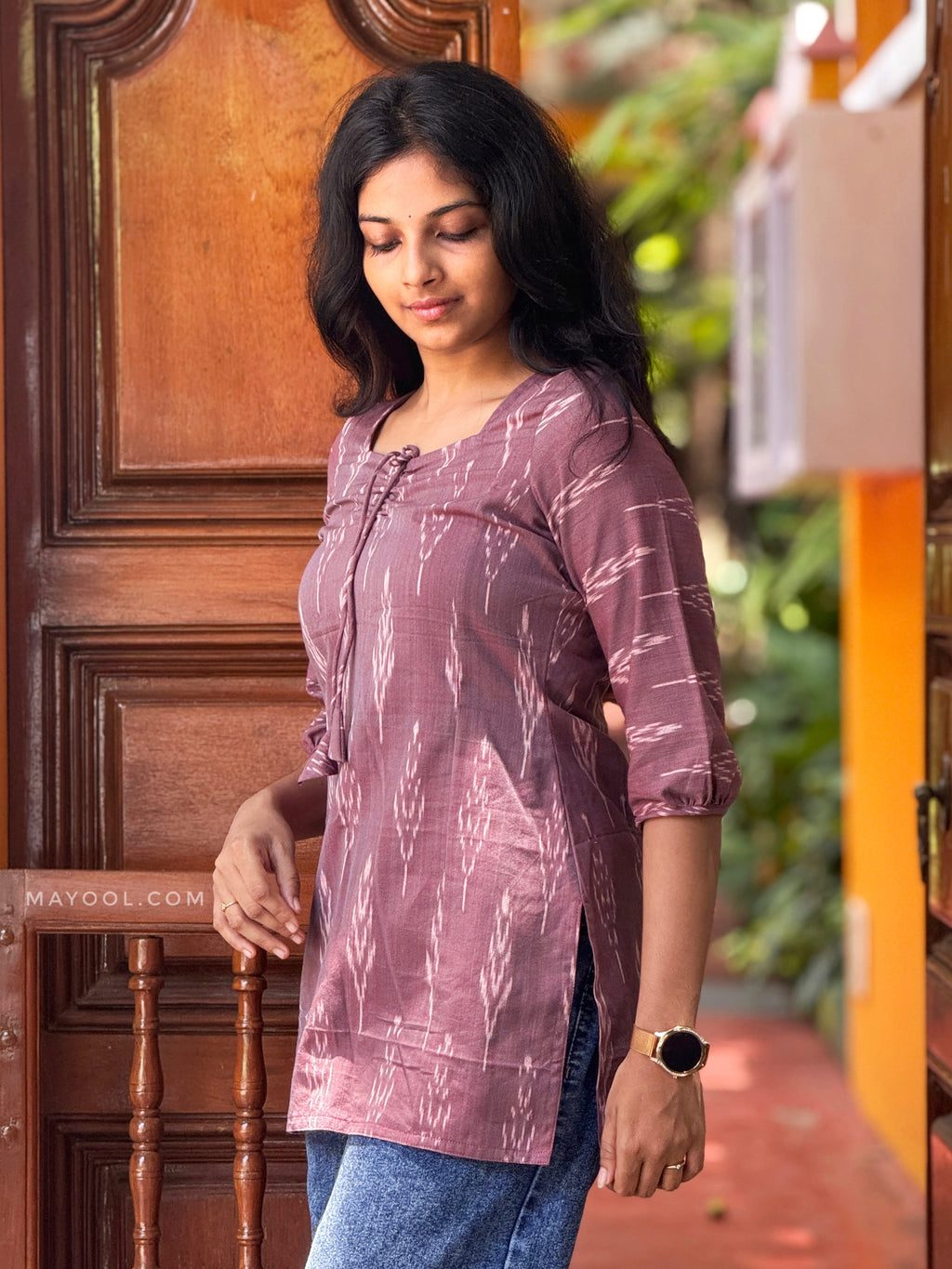 Dusky Pink Ikat Short Kurta