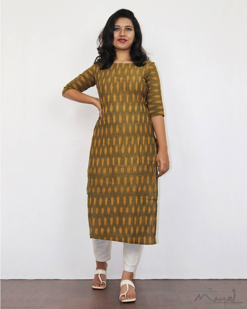 Dark Olive Ikat Kurta