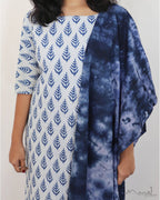 Indigo White Handblock Print Mul Cotton Kurta