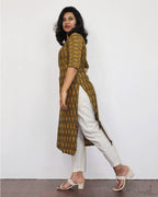 Dark Olive Ikat Kurta