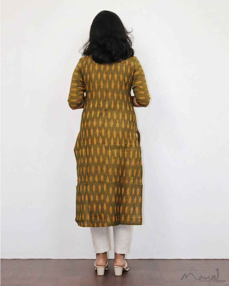 Dark Olive Ikat Kurta