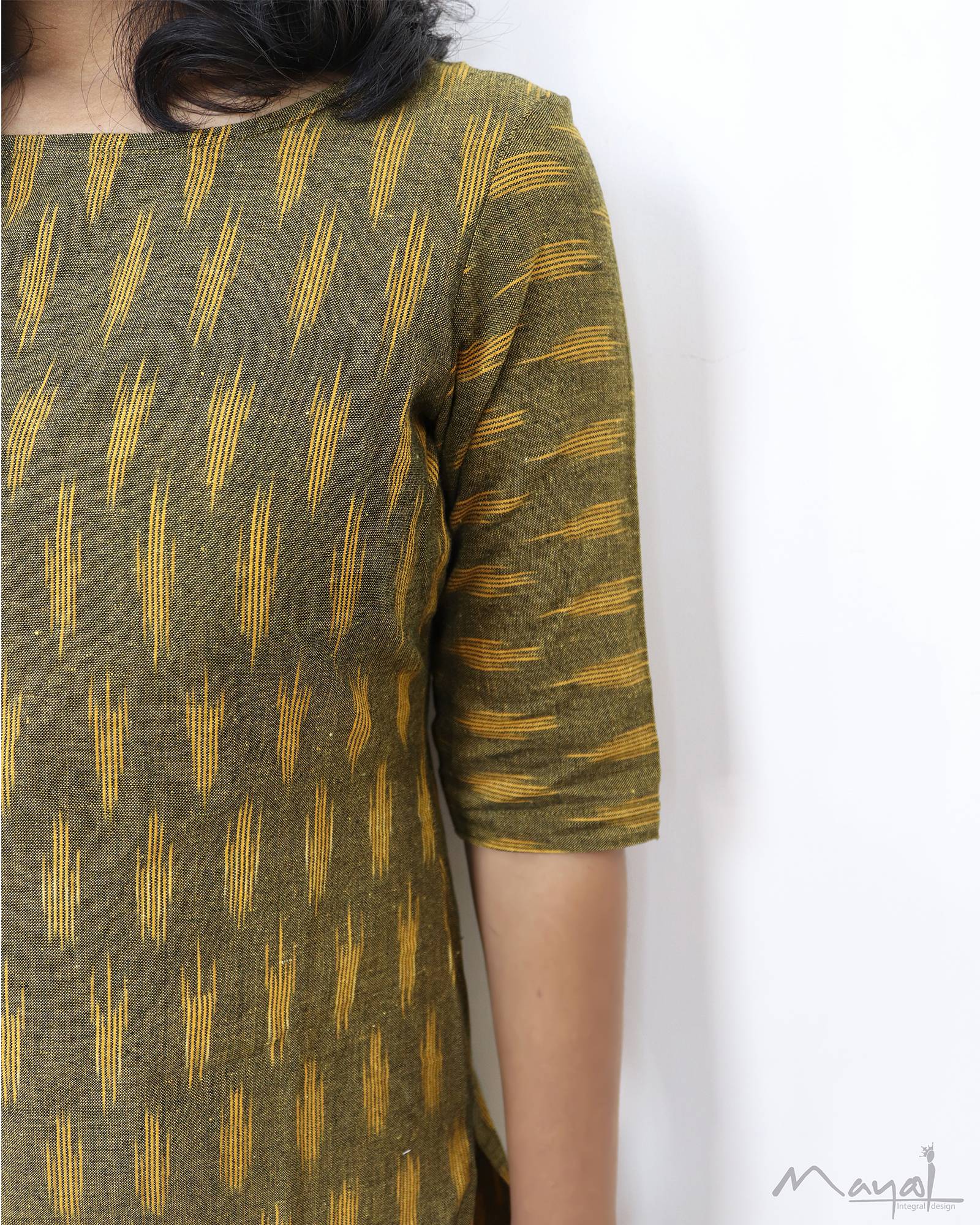 Dark Olive Ikat Kurta