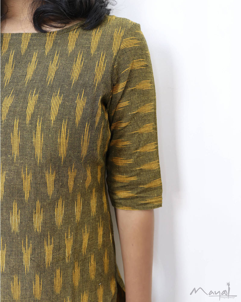 Dark Olive Ikat Kurta