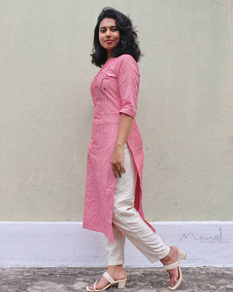Reddish Pink Cotton Kurta