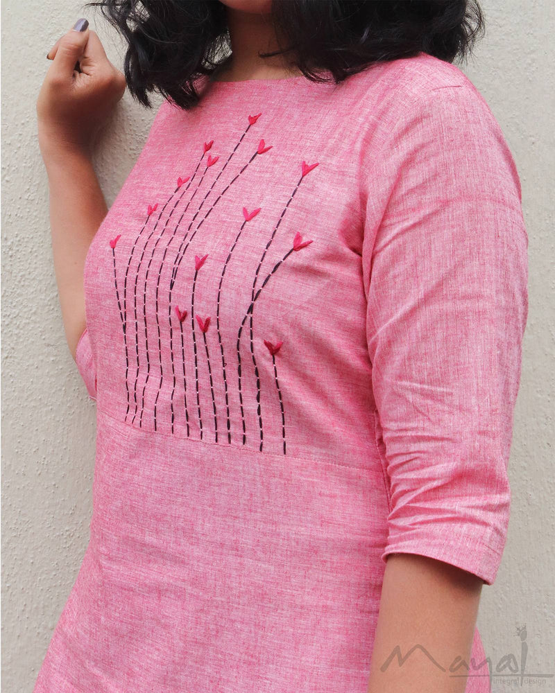 Reddish Pink Cotton Kurta