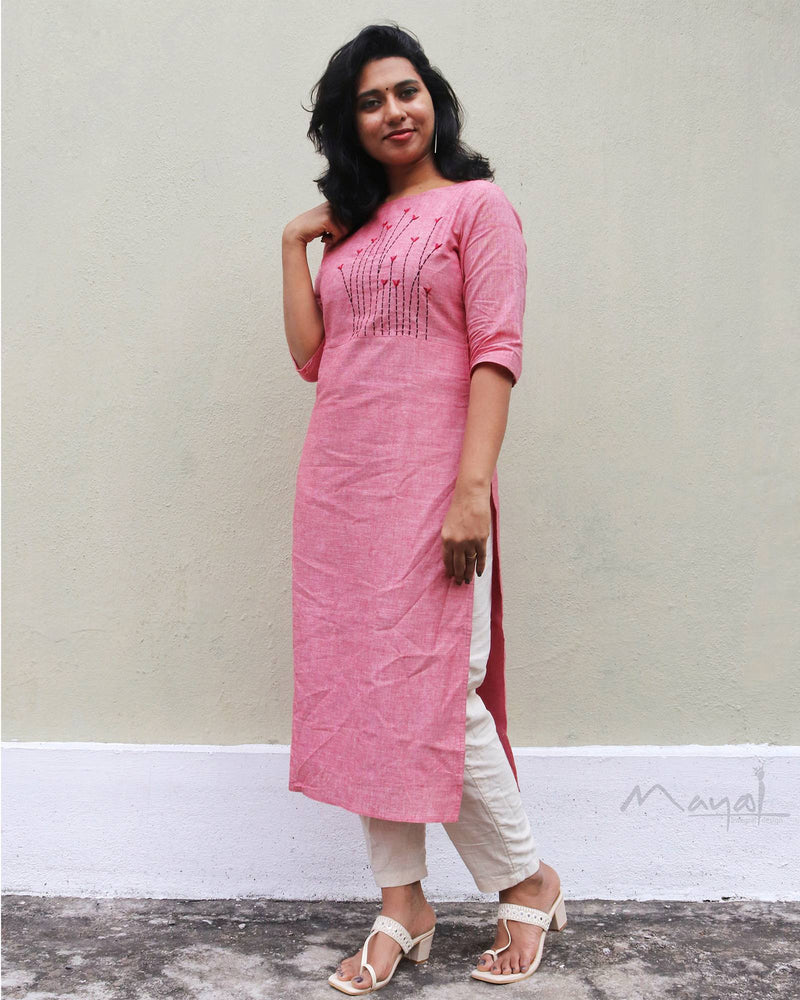Reddish Pink Cotton Kurta