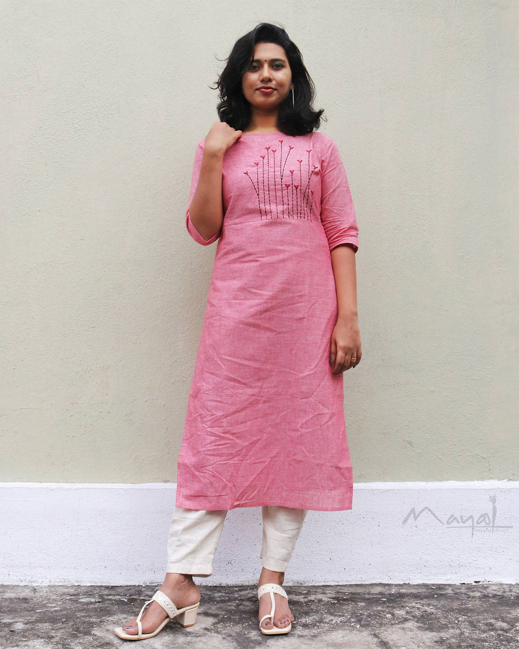 Reddish Pink Cotton Kurta