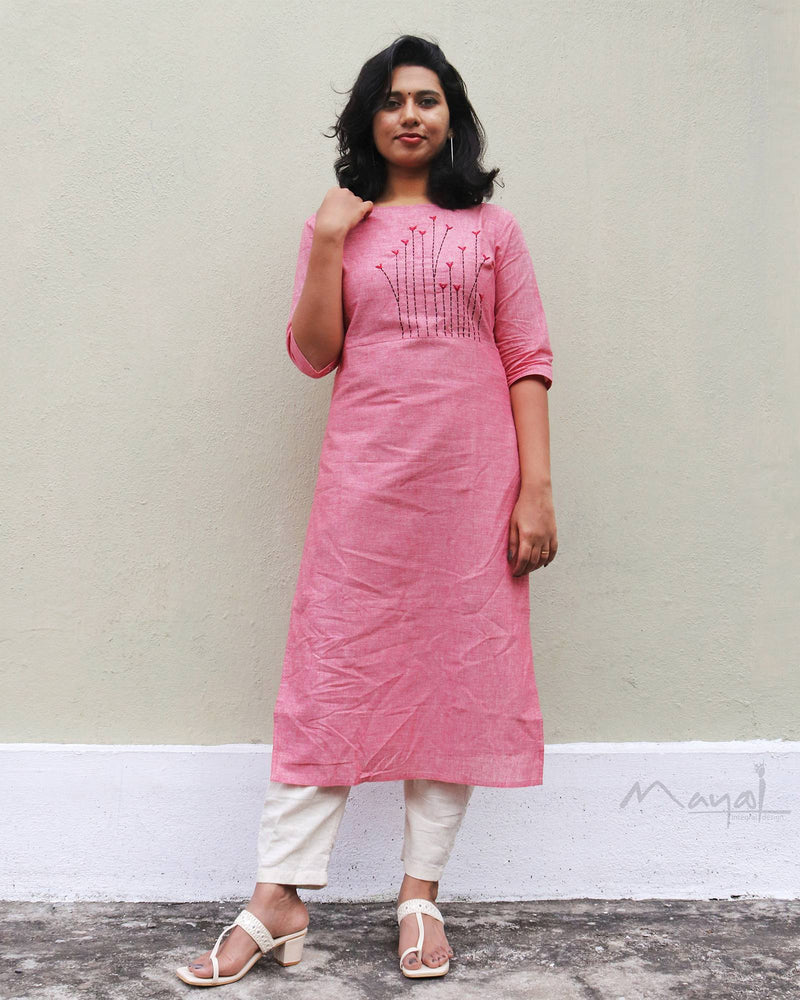 Reddish Pink Cotton Kurta