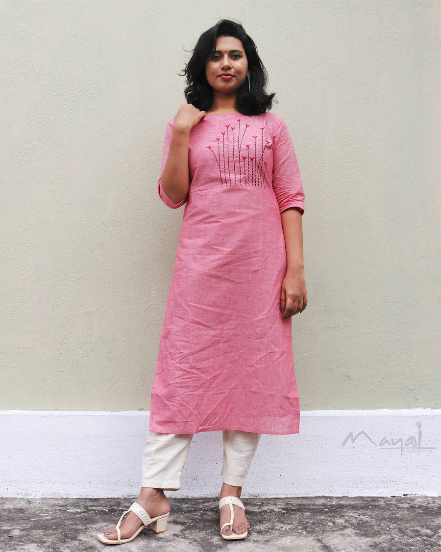 Reddish Pink Cotton Kurta