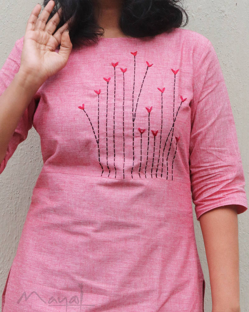 Reddish Pink Cotton Kurta