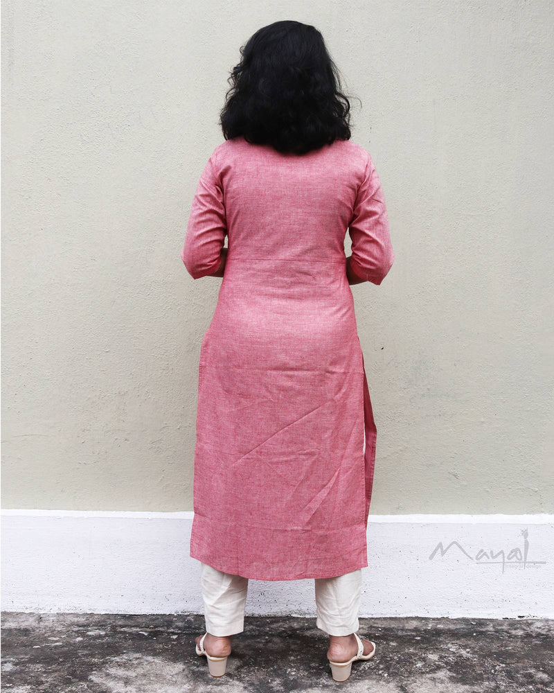 Reddish Pink Cotton Kurta