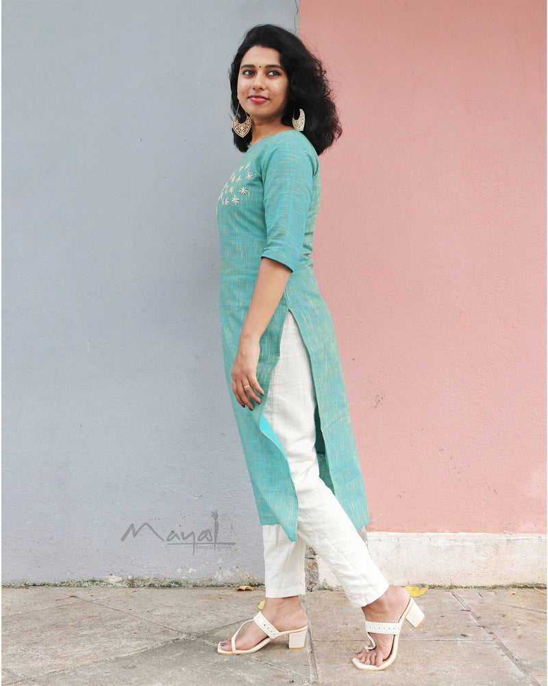 Turquoise Blue Cotton Kurta