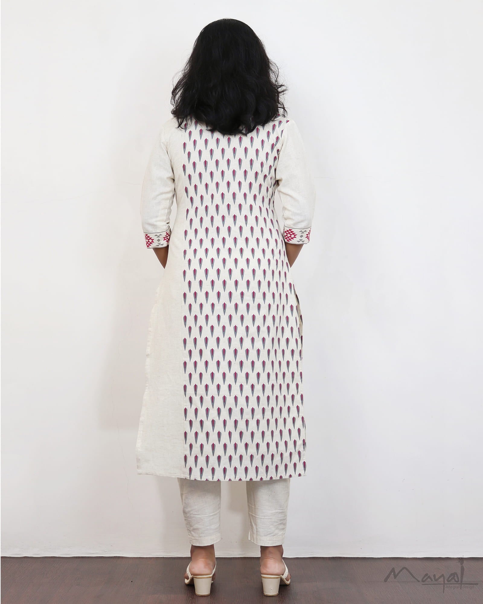 Creamy White Pink Printed Cotton Kurta
