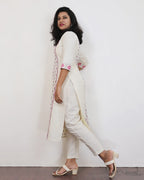 Creamy White Pink Printed Cotton Kurta
