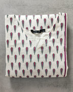 Creamy White Pink Printed Cotton Kurta