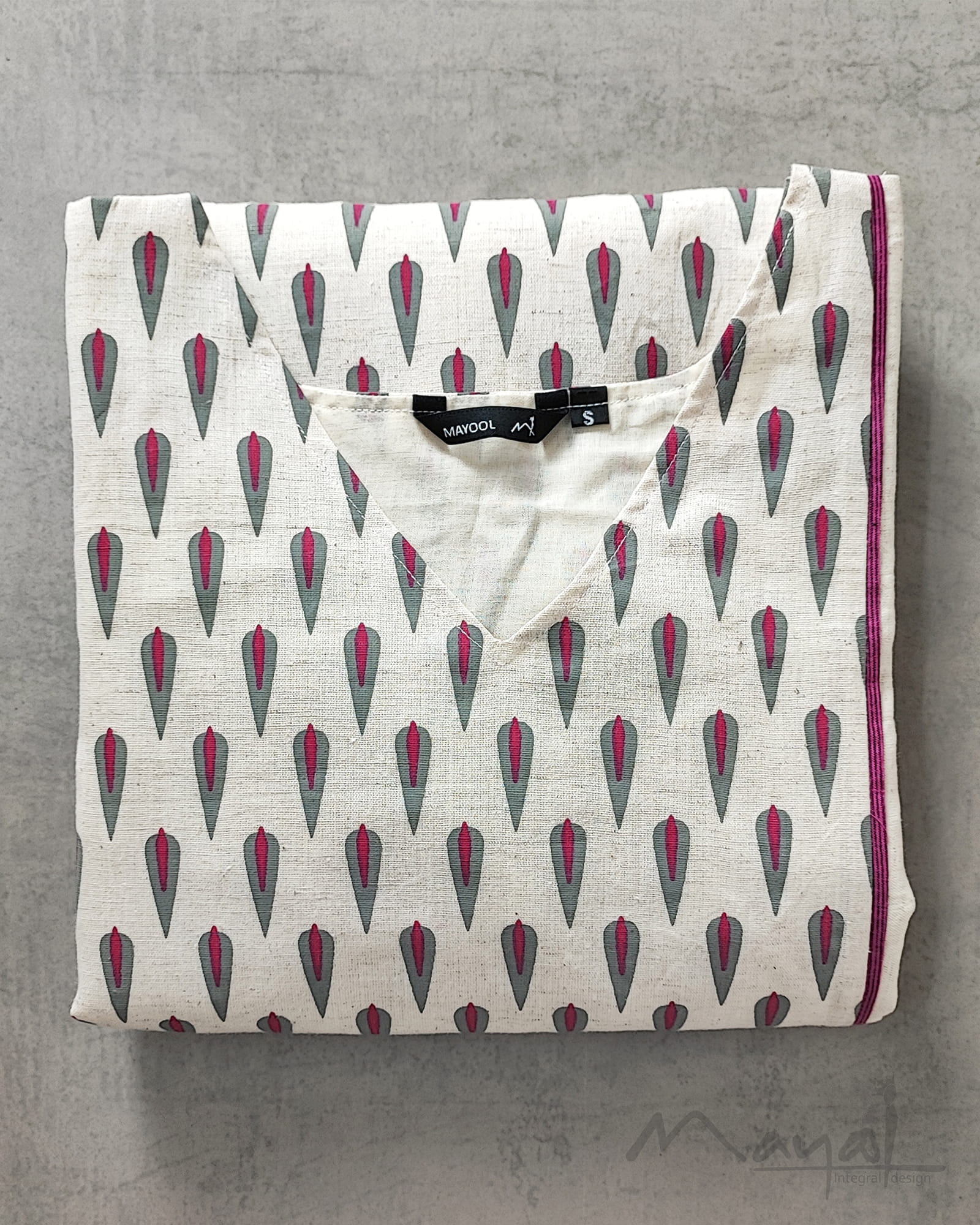 Creamy White Pink Printed Cotton Kurta