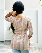 Faded Grey Multicolour Cotton Short Kurta