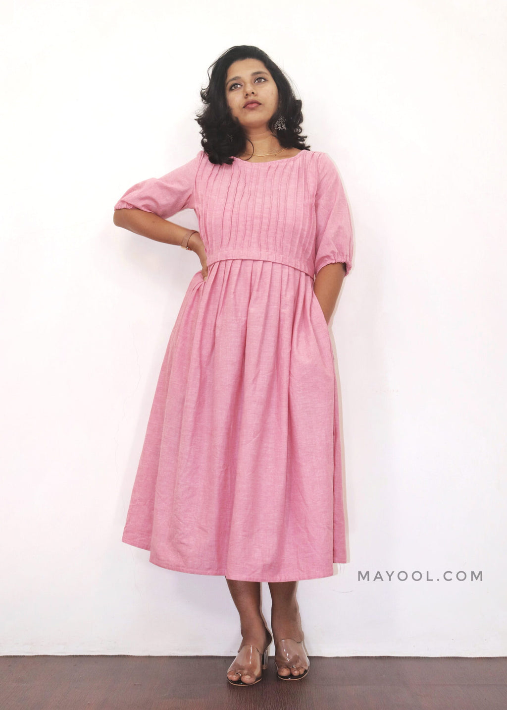 Flamingo Pink Maternity Cotton Dresses