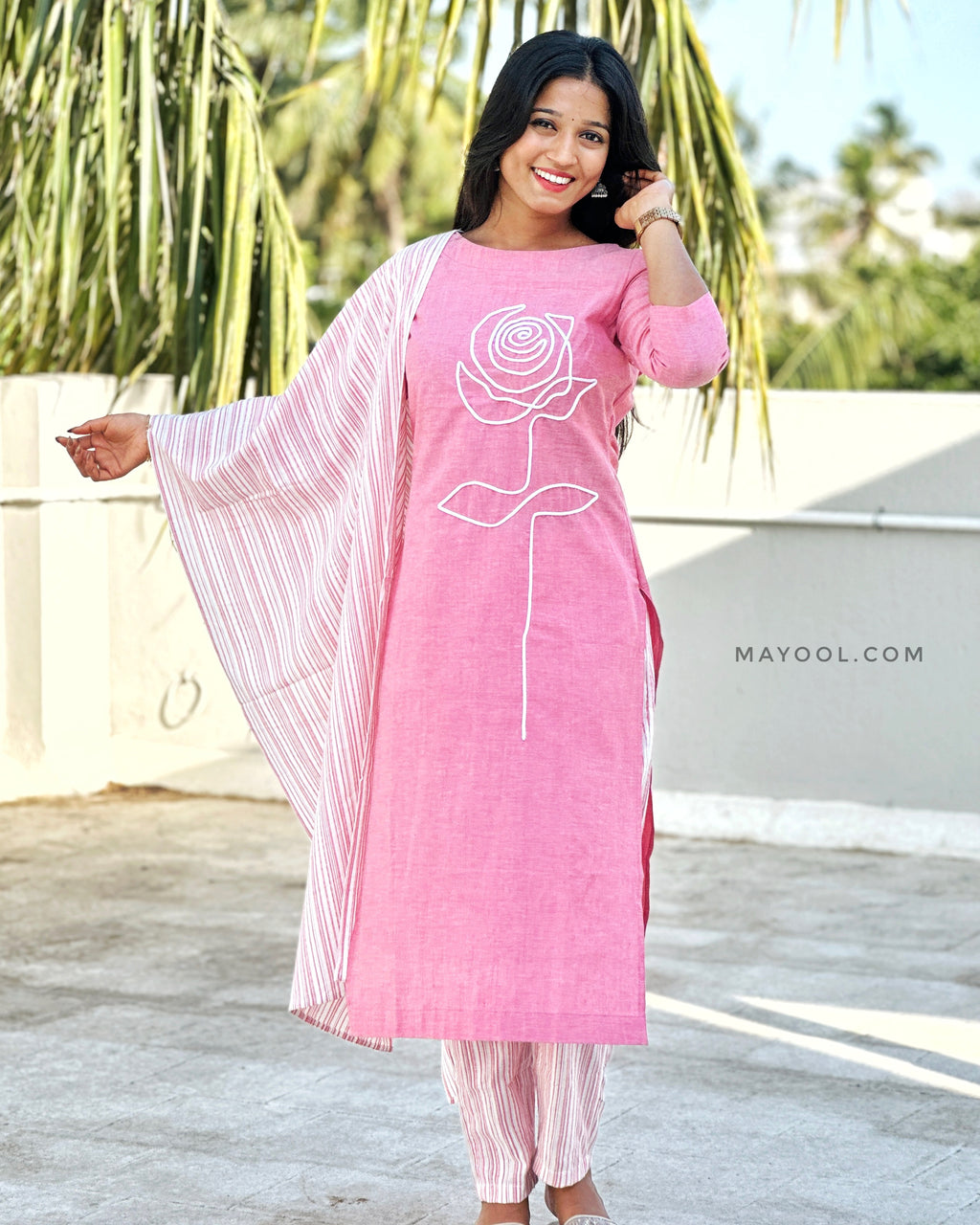 Flamingo Pink Thread Tale Cotton Kurta