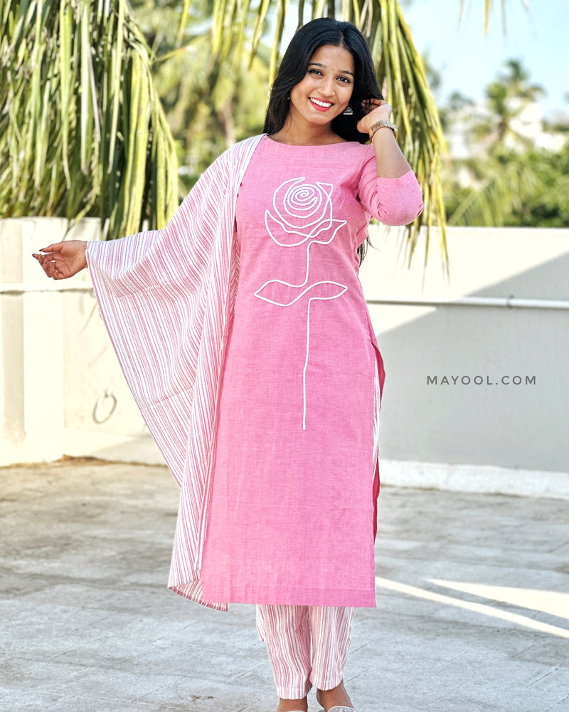 Flamingo Pink Thread Tale Cotton Kurta