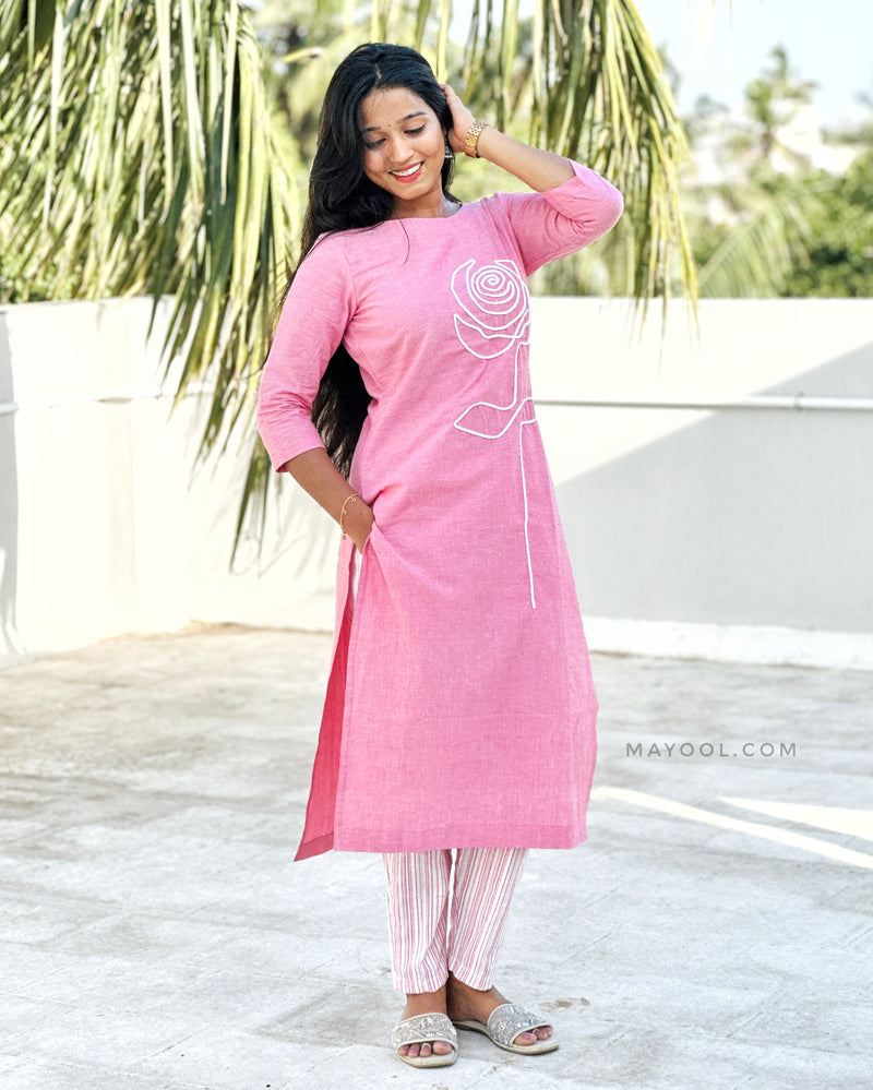 Flamingo Pink Thread Tale Cotton Kurta