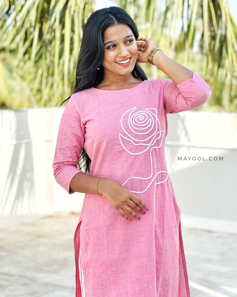 Flamingo Pink Thread Tale Cotton Kurta